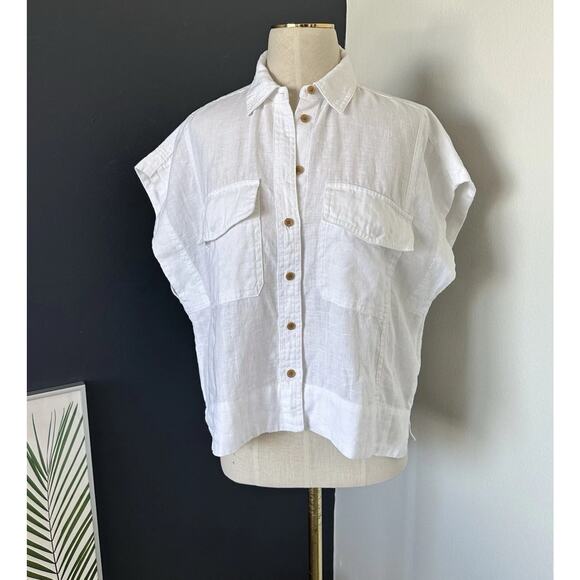 MADEWELL Linen Shirt Women Flap-Pocket Button Up NO994 - Picture 4 of 12